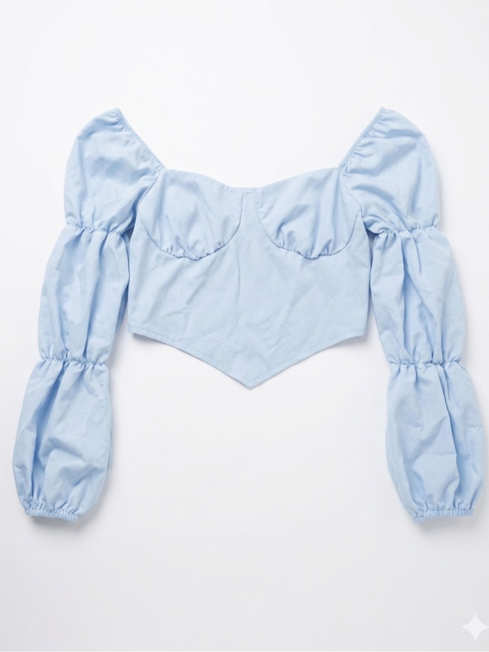 Light Blue Puff-Sleeve Crop Top